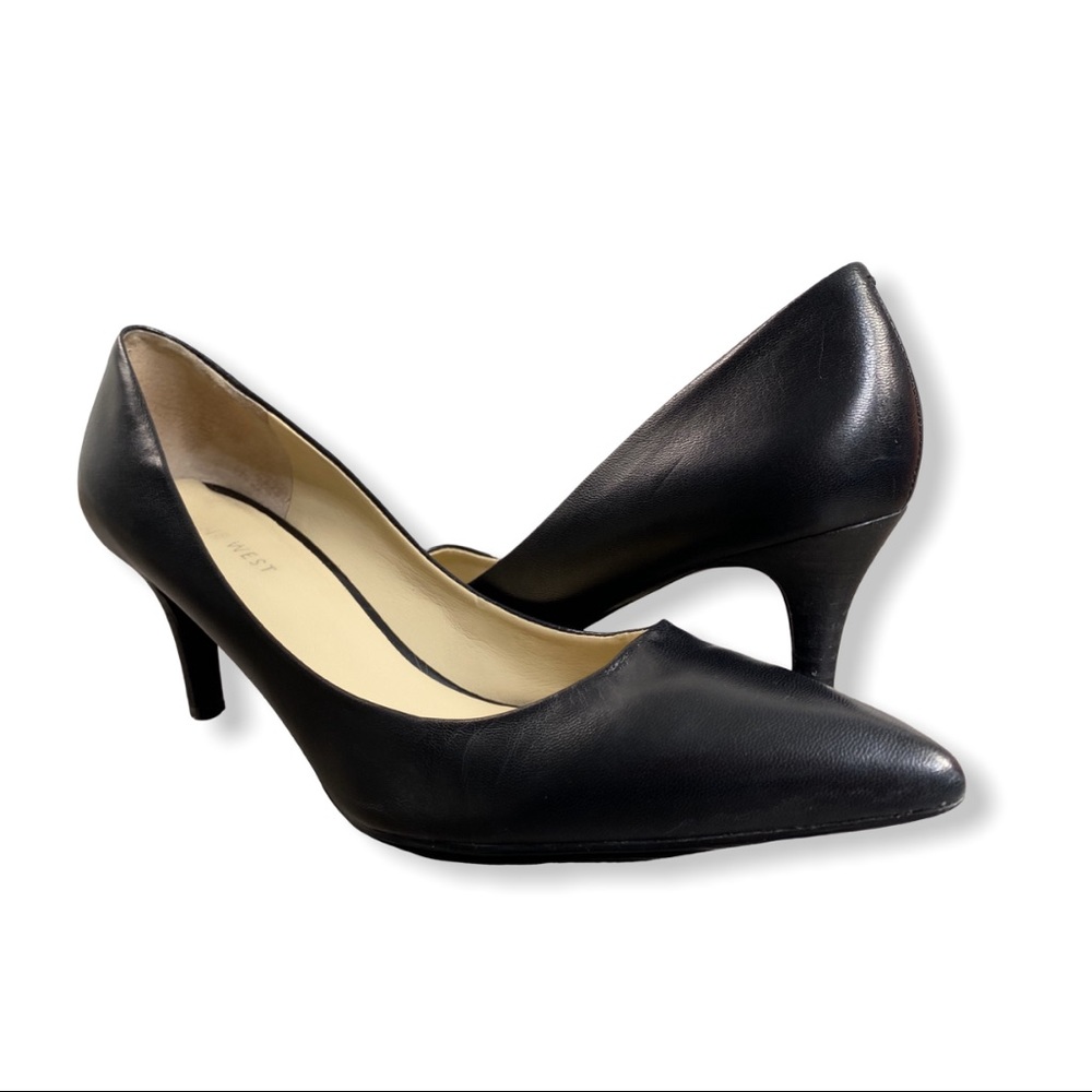 Nine West Elise Black Leather Kitten Heel Shoes